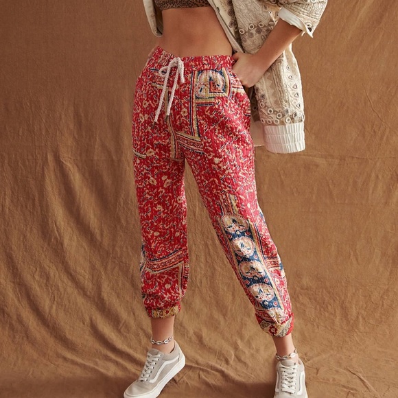 Free People Pants - Free People Red Patterned Jogger Pants